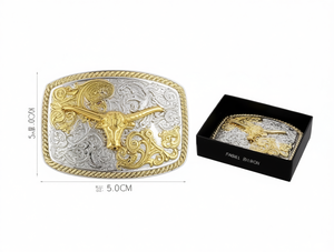 Boucle de ceinture de style western ronde et carrée de 5,0 cm en argent avec placage or - Product Image 1