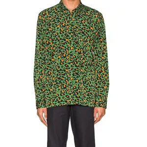 Chemise homme à manches longues et boutons, imprimé personnalisé, été, mode, léopard vert