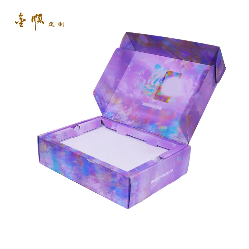 Custom Logo Purple Corrugated Carton Box Mailer Shipping Box Apparel Packaging for Dress Cloth Mail Gift Box