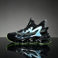 Sepatu Lari Cyberpunk Blade Putih Cyan Oranye Desain Futuristik Bernapas Ringan untuk Streetwear Modern