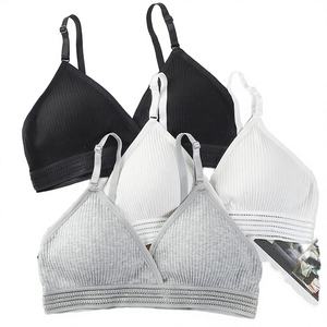 Soutien-gorge push-up sans armatures à bretelles ajustables, sexy, respirant, à motif floral, bonnet 3/4, pour femme, en coton tricoté, style crop top, pour le fitness et le quotidien - Product Image 3