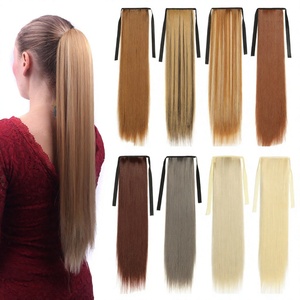 Extensiones de Cabello de Fibra de Alta Temperatura, Cola de Caballo Larga y Lisa de 24 Pulgadas con Cierre de Velcro, Multicolor, para Atar - Product Image 1