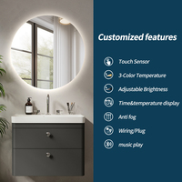 Miroirs de salle de bain ronds modernes à fixation murale, avec écran tactile, anti-buée, miroir intelligent pour salle de bain avec éclairage LED