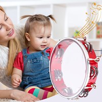 8-inch Tambourine Handbell Hand Drum with Double Row Jingles Percussion Instrument