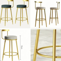 Tabouret de bar moderne de luxe en métal avec cadre doré chaise haute chaise de salle à manger en tissu cuir pour la maison, le bureau et l'appartement