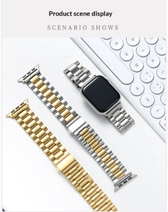 Bracelet de montre Upro en or rose pour Apple Watch Classic, bracelet en acier inoxydable massif à trois maillons, compatible avec les séries 8 et 7, 45 mm et 41 mm - Product Image 6