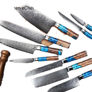 Nhà Máy Bán Buôn Hộ Gia Đình Apex Damascus Đầu Bếp Dao Nhựa + Gỗ Xử Lý Năm Mảnh Đặt Thẳng Cạnh Nhật Bản Phương Tây Dao - Product Image 1