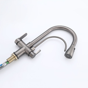 Grifo Mezclador <span class=keywords><strong>de</strong></span> <span class=keywords><strong>Cocina</strong></span> Moderno <span class=keywords><strong>de</strong></span> Latón Gris Metálico, 2 Manijas, 3 Vías, con Rociador Extraíble, Cerámica, Montaje en Cubierta, <span class=keywords><strong>Filtro</strong></span> <span class=keywords><strong>de</strong></span> <span class=keywords><strong>Agua</strong></span> Potable, Gran Venta 2025 - Product Image 5