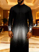 ODM OEM Thobe et Dishdasha pour hommes, à manches longues, col montant, demi-fermeture quatre boutons, imprimé, style ethnique arabe, pour affaires et fêtes, vente en gros et personnalisation