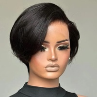Cheveux humains vierges Remy, noir 99J # 350 # Perruque courte de style pixie avec frontal 13x4, 4 lisses
