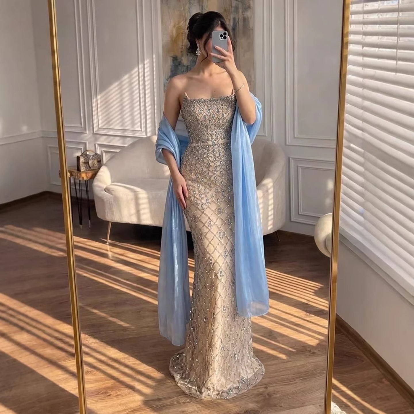 On Sale Blue and Gold Prom Dress Floor-Length Style | Alibaba.com