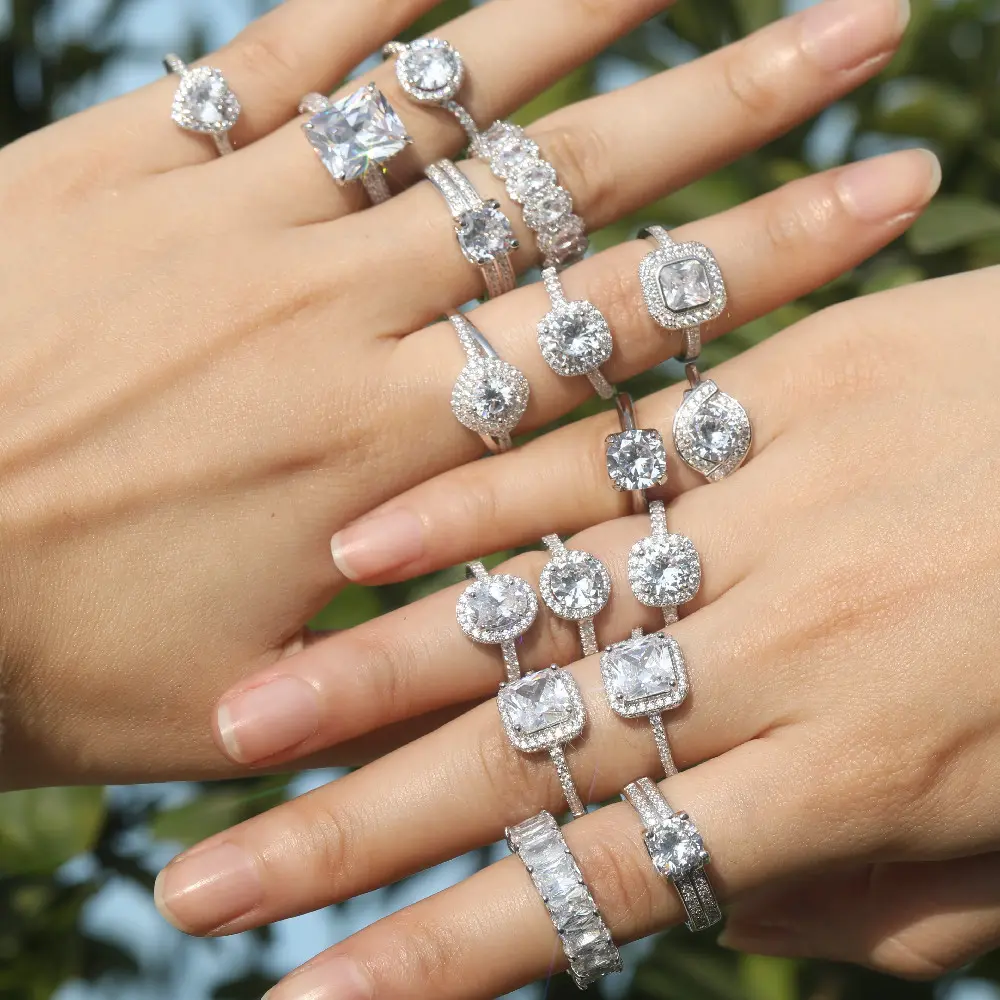 Wholesale Custom 925 Sterling Silver Eternity Wedding Band Promise Diamond 5a Cubic Zircon Zirconia Fine Jewelry Rings