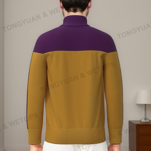 BSCI Fabricantes de ropa personalizada Hombres Púrpura Oro Poliéster Bordado Fraternidad griega Varsity Sorority Suéter de punto - Product Image 2