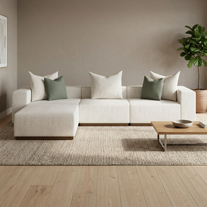 Modern L-Shape Fabric Sectional <b>Sofa</b> <b>Set</b> 3 Seater with Washable <b>Cushion</b> Back and Wooden Legs for Living Room Minimalist Design - Product Image 2