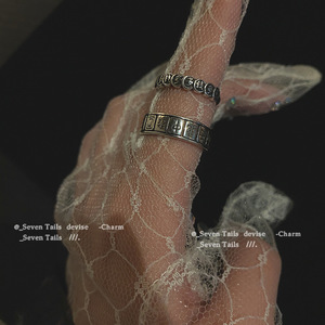Retro Mahjong Ring For Women Adjustable Letter Design Geometric Shape Jewelry Gift - Product Image 3