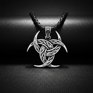 Collar con colgante Yunnique de acero inoxidable 316, nudo celta de triple cuerno grabado, impermeable, vintage, hipoalergénico, joyería duradera - Product Image 1