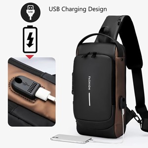 남녀공용 대용량 도난 방지 메신저 백 맞춤형 로고 방수 PU 소재 지퍼 소프트백 USB 충전 사무실 - Product Image 6