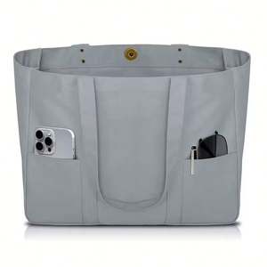 Sac fourre-tout en toile - Sac fourre-tout utilitaire avec 2 poches avant et une pochette pour ordinateur portable, sac fourre-tout robuste pour tous les jours - Product Image 6