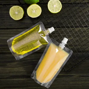 Gelamineerde Lagen Op Maat Bedrukte Doorzichtige Plastic Zakken Transparant Heatseal Sap Drinkuitloop Zakje Opstaan
