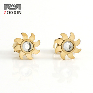 ZOGXIN Flower <b>Stud</b> Earrings Gold Steel Color Bezel Setting <b>Titanium</b> Steel For Women - Product Image 1