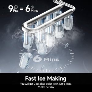 EUHOMY <b>Ice</b> <b>Maker</b> Countertop 9 Cubes In 6 Mins 26.5lbs 24H Stainless Steel Bullet <b>Ice</b> With Carry Handle - Product Image 2