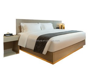Durable Light Wood Hotel <b>Platform</b> <b>Bed</b> with Wooden <b>Base</b> for Commercial 3 Star Hotel and Apartment Use OEM ODM Factory Bulk Orders - Product Image 1