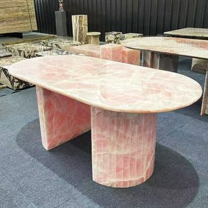 Modern Luxury Factory Wholesale Elegant Pink Marble Crystal Onyx Oval <strong>Tall</strong> <strong>Dining</strong> <strong>Table</strong> Set for 8 Home Hotel Villa Kitchen Bar - Product Image 2