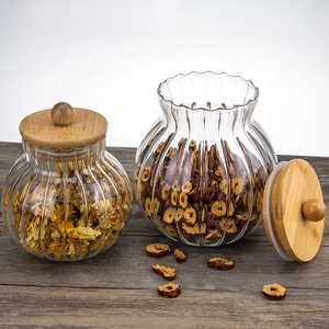 Jarra de almacenamiento de vidrio transparente con forma de calabaza, vacía, con tapas de bambú para Cocina - Product Image 5