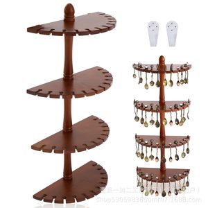 Wooden Four Tier Spoon Display Rack <b>Desktop</b> Kitchen Storage <b>Shelf</b> for Tableware - Product Image 4