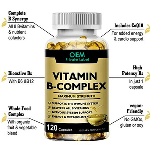OEM Max Strength Vitamina <span class=keywords><strong>B</strong></span> Complexo <span class=keywords><strong>Softgel</strong></span> Cápsula com CoQ10 Vitamina C Suplemento para Suporte Metabolismo Energético - Product Image 3