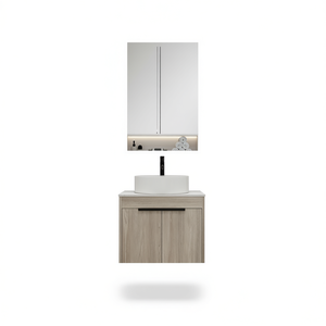 Modern Wall Mounted <b>Bathroom</b> Vanity <b>With</b> Ceramic Basin Led <b>Mirror</b> Soft Close Door 24 Inch <b>Wood</b> <b>Cabinet</b> Set - Product Image 1