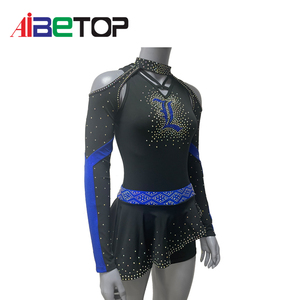 Kunden spezifische Cheerleading-Uniform für Tanzteam und Cheer Squad in Blau und Schwarz mit Strass - Product Image 2