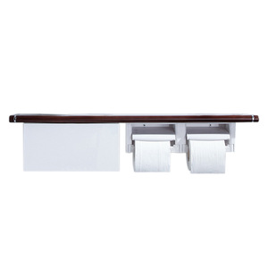 Porte-papier toilette multifonctionnel à trois compartiments en bois massif, porte-rouleau de papier toilette créatif de style japonais pour salle de bain - Product Image 3
