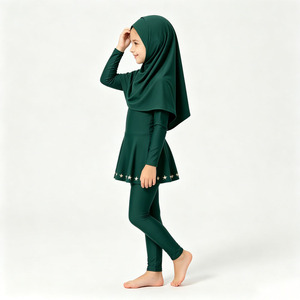 Girls Muslim Swim <b>Set</b> 3PCS <b>Modest</b> Full Coverage Swimwear with Hijab Long Sleeve Kids Swimsuit - Product Image 2