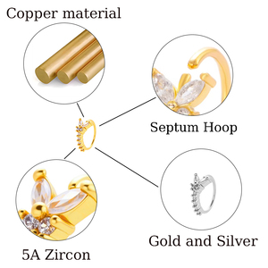 HENGSEN Anneaux de nez classiques ouverts réglables en cuivre avec zircone cubique pour femmes, bijoux de <span class=keywords><strong>piercing</strong></span> pour <span class=keywords><strong>narine</strong></span> - Product Image 2