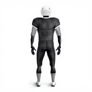Uniforme de football américain personnalisé pour hommes, manches courtes, col en V, 100% polyester, jersey et pantalon ajustés respirants - Product Image 3