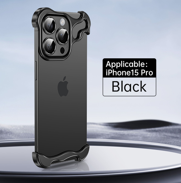 Metal Irregular Titanium Alloy Bumper Phone Case for iPhone 15 14 13 Pro Max 15Plus Corner Pads Lens Film Protection Cover