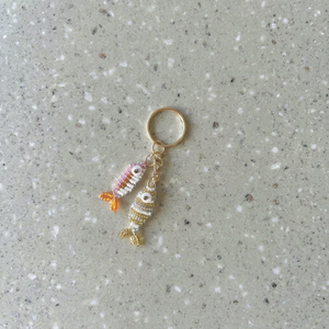Handmade Pink Orange Gold Beaded Fish <b>Bag</b> <b>Charm</b> Keychain - Product Image 1