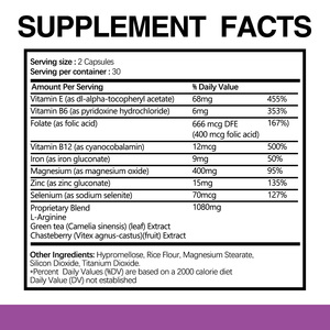 Cápsulas <span class=keywords><strong>de</strong></span> Vitaminas para el Apoyo a la Fertilidad, Vitamina E/B6/B12 <span class=keywords><strong>de</strong></span> Alta Potencia + Ácido Fólico, Salud Reproductiva y Equilibrio del Ciclo - Product Image 3