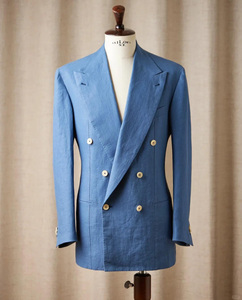 Neuer Slim Fit Maßge schneider ter Herren-Leinen-Smoking anzug Atmungsaktiver Mantel und Hose mit Knopf verschluss Anti statisches Design für Hochzeiten - Product Image 1