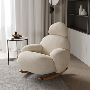 Großer weißer Schaukelstuhl im cremefarbenen Stil, modernes, schlichtes Relaxsofa für Schlafzimmer, Balkon, Wohnzimmer - Product Image 5