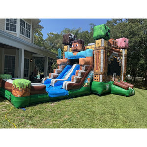 Combo de Tobogán Doble Mine-craft (Húmedo o Seco con Piscina - Tobogán Acuático y Casa de Brinco), Casa de Brinco Combo de Doble Carril Mine-craft - Product Image 2