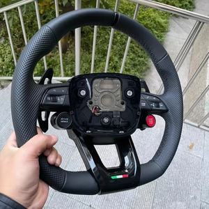 Pour <span class=keywords><strong>Audi</strong></span> <span class=keywords><strong>Q3</strong></span> Q5 Q7 Q8 <span class=keywords><strong>RS</strong></span> <span class=keywords><strong>Q3</strong></span> <span class=keywords><strong>RS</strong></span> Q5 volant à fond plat perforé en cuir noir avec palettes et boutons accessoires de voiture - Product Image 2