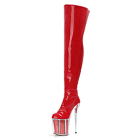 Modèles Catwalk Fashion Red Over the Knee Boots 8Inch Round Toe Crystal Bottom Thin Heels 20cm Strip Pole Dance Big Size Fashion