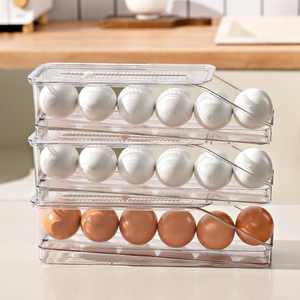 Flip Multi-Layer Stacked Refrigerator Fresh-Keeping Storage Box Eggs Holder Tray TraAutomatic Rolling Egg Storage Box