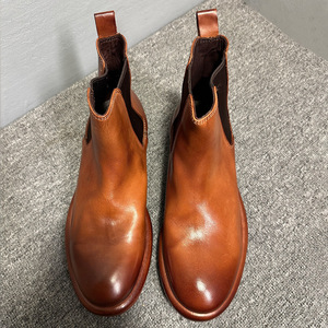 Bottines Chelsea pour hommes en cuir marron à talon bas, style britannique rétro, semelle rembourrée, à enfiler, décontractées - Product Image 2