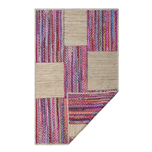 Bohemian Patchwork Jute Area Rug Rectangle Flat Weave Reversible Living Room Decor Multicolor Striped Design - Product Image 2