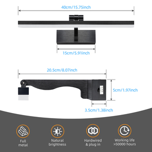 Minimalist Black Aluminum LED Wall Lamp 3500K Warm White Touch Control Dimmable Surface Mounted for Bathroom <b>Vanity</b> <b>Lighting</b> - Product Image 3