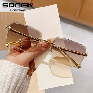SPOEN <b>Rimless</b> Gradient <b>Sunglasses</b> UV400 <b>Rectangle</b> Women Fashion Driving Sun Glasses - Product Image 1