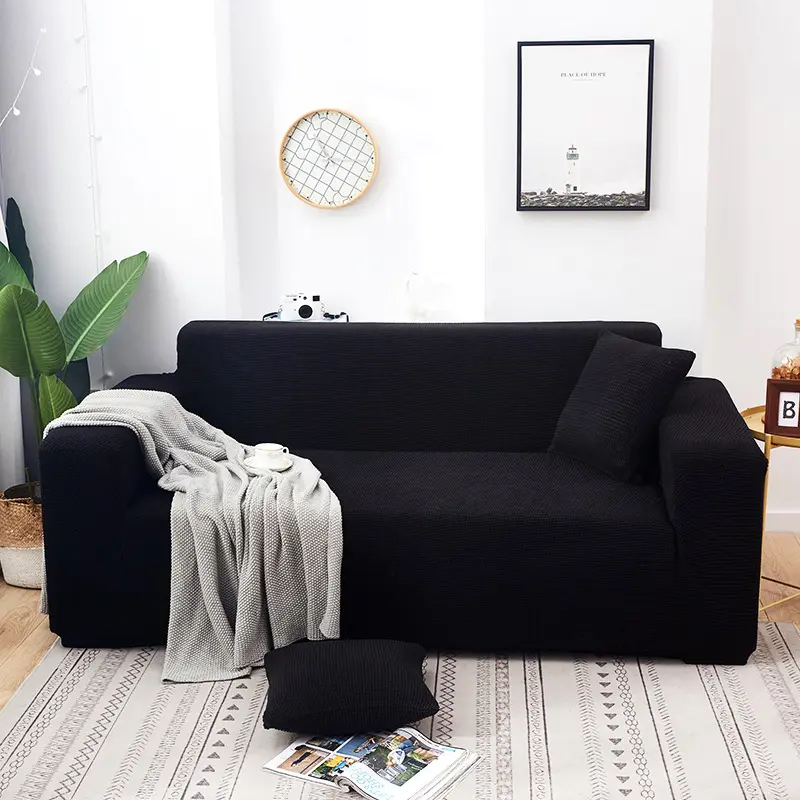 Sarung Sofa elastis, pelindung kursi berlengan warna Solid spandeks meregang